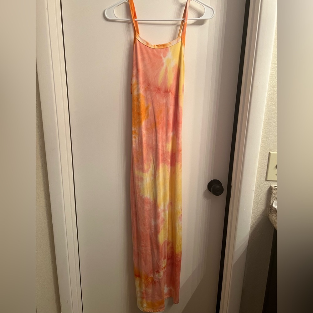 Fashion Nova Orange Tye Die Criss Cross Back Dress